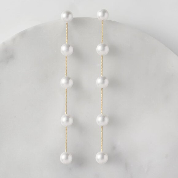 Gold Plated Pearl Drop Earrings Dangle Bridal Prom Jewelry for Women - Picture 6 of 9